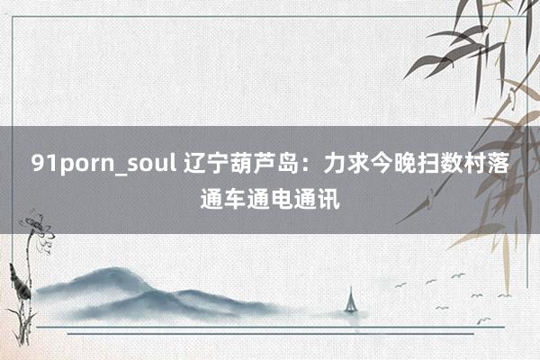 91porn_soul 辽宁葫芦岛：力求今晚扫数村落通车通电通讯